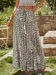 KARISMINA Tassel Tie Front Button Front Tiered Skirt - Multicolor - View 1