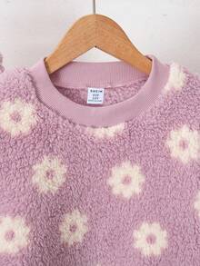 青少年女孩蓬松花朵印花长袖上衣和裤子睡衣套装 - 粉色 - 查看 6