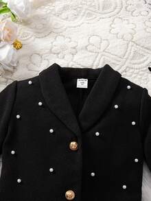 年轻女孩休闲简约俏皮细领口拼接荷叶边带串珠装饰西装外套连衣裙适合生日派对、晚会、演出、婚礼、洗礼、开幕式适合日常穿着适合上学适合旅行适合秋冬季节 - 黑色 - 查看 3