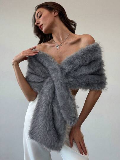 Aloruh وشاح/شال مزيف من الفرو للنساء، مناسب للحفلات في فصلي الخريف والشتاء