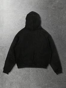 ROMWE MEN Men's Letter Print Long Sleeve Casual Loose Gothic Hoodie Sweatshirt, Autumn/Winter - Black - View 2