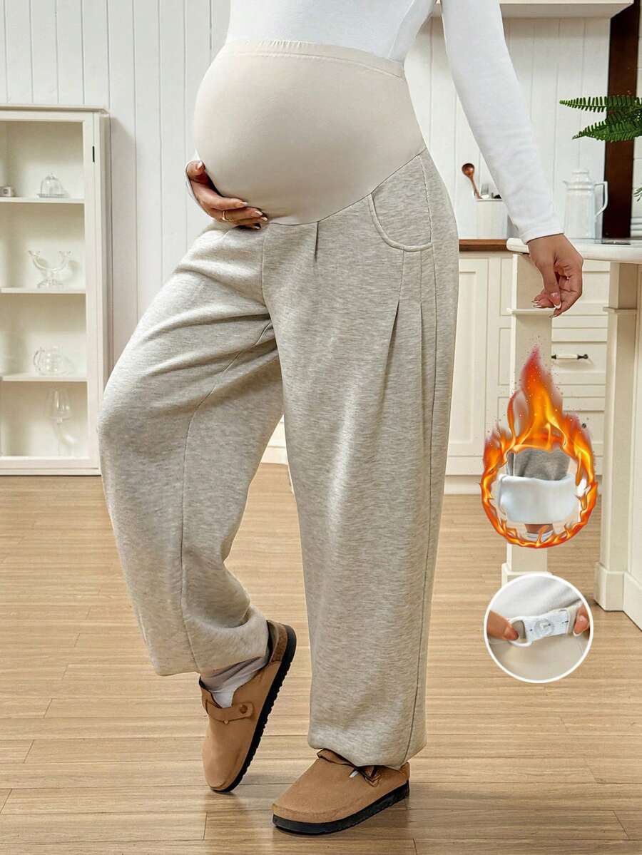 SHEIN Adjustable Waist Thermal Lined Casual Pants For Pregnant Women ...