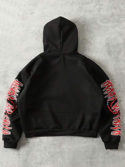 Men's Loose Fit Graphic Print Hoodie, Oversized Silhouette