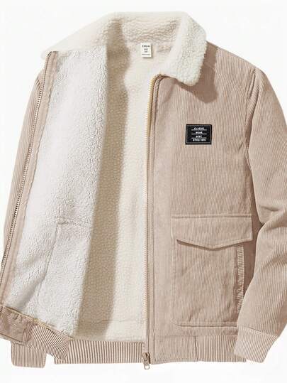 SHEIN Veste de baseball zippée en velours côtelé doublée de polaire, polyvalente et décontractée pour garçon préadolescent. Convient pour les déplacements, l'école, les loisirs, les sports, l'automne/l'hiver