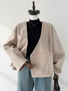 Auralis Plus-Size Women's Autumn/Winter Fashionable Casual Loose Comfortable Everyday Warm Apricot Long-Sleeved Button-Down Coat, Women's Winter Jacket ,Simple Style