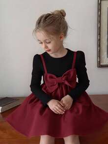 Emery Rose Kids Emery Rose Kids 可爱少女二合一大蝴蝶结前装饰连衣裙，舒适甜美，非常适合夏季和秋季的休闲日常穿着和上学穿着，学院风，母女装，上学日常穿着。 - 酒紅色 - 查看 11
