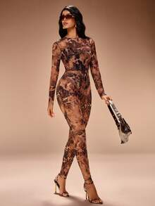 Radiana 女士性感休闲狂野透视网纱动物纹连体衣，豹纹连体衣，猎豹/蛇纹连体衣 - 彩色 - 查看 5