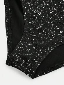 SHEIN 少女休闲运动体操瑜伽闪亮优雅高弹力箔针织露背长袖连体衣，黑色 - 黑色 - 查看 5
