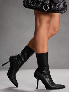 CUCCOO SZL 性感时尚尖头高跟漆皮高跟休闲百搭黑色女士踝靴 - 黑色 - 查看 6