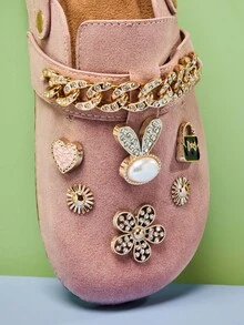 Mini mi #Sweetcore Kids' Playful Gold Accent Charms Suede Pink BS Clogs - Kenyamanan Sepanjang Hari Dari Brunch Hingga Toko Buku - Berwarna merah muda - View 7
