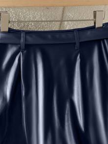 GlowEve Women's Solid Color Front Button Closure Skirt, Suitable For Commuting - Navy Blue - View 5