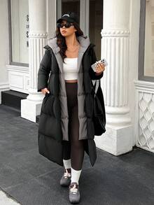 Easura 加大码保暖长款连帽时尚百搭羽绒服，冬季