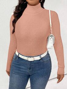 Áo len cổ lọ màu trơn thường ngày cỡ lớn dành cho nữ, Thu/Đông - Bụi hồng - Xem 4