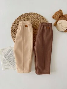 SHEIN 2pcs Baby Girl Corduroy Solid Color Thermal Lined Elastic Waist Pants, Autumn/Winter - Multicolor - View 6