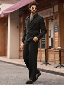 Manfinity VCAY Men's Solid Color Shawl Collar Long Sleeve Casual Suit Jacket And Pants Set - Multicolor - View 3