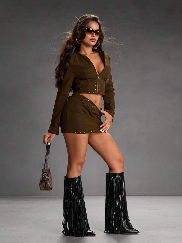 CUCCOO SZL Cuccoo Pointed Toe Thigh High Chunky Heel Tall Boots, Sexy Riding Boots For Women