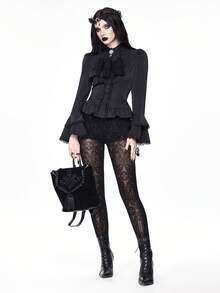ROMWE Gothic Palace Style Flocked Sheer Leggings