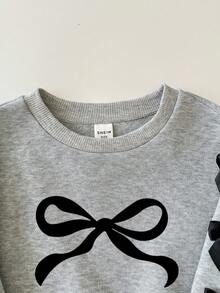 SHEIN 2件套女婴可爱针织灰色蝴蝶结长袖运动衫和裤子套装 - 淺灰色 - 查看 8