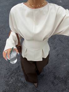 Siren Gaze Women's Elegant Commuter Solid Color Batwing Sleeve Fitted Shirt - Apricot - View 2