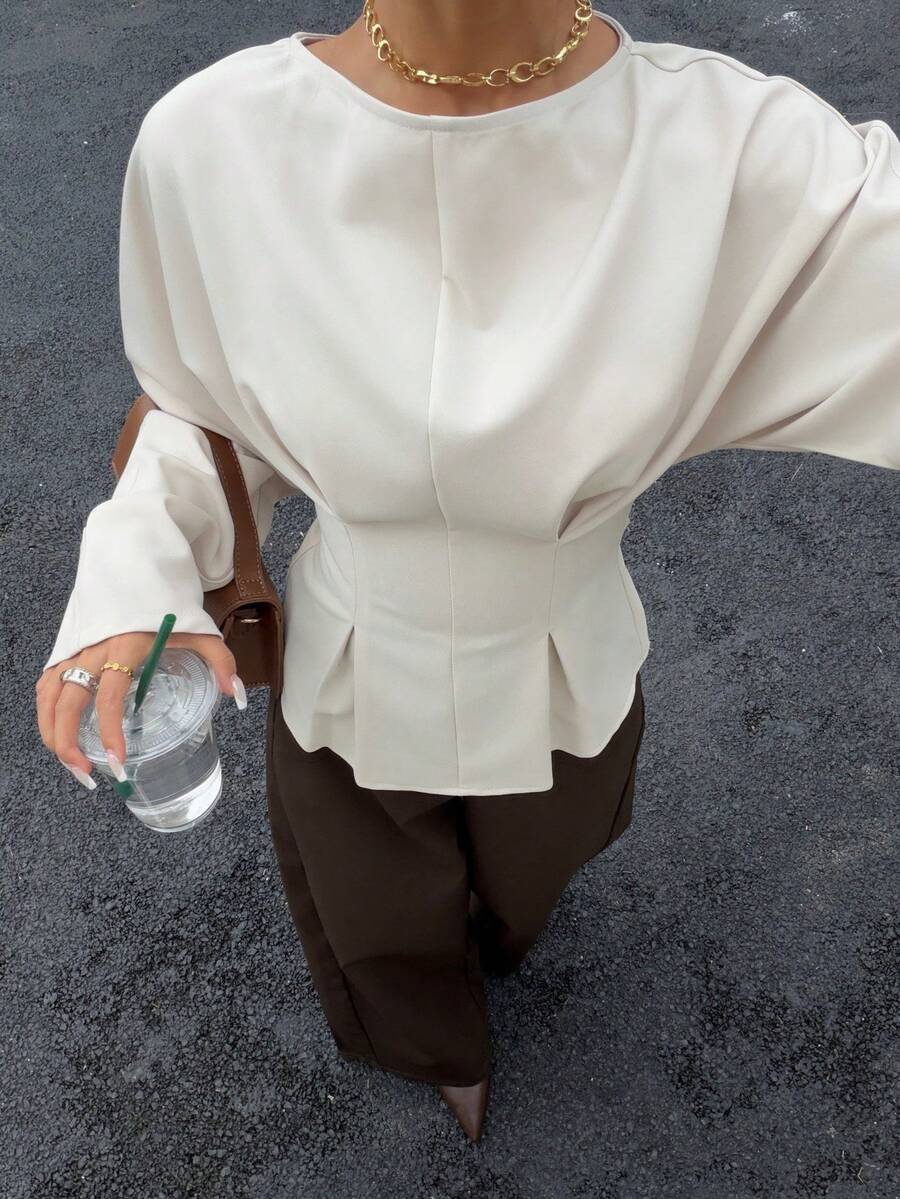 Siren Gaze Women's Elegant Commuter Solid Color Batwing Sleeve Fitted Shirt