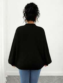 SHEIN Tall CURVE Plus Size Casual Drop Shoulder Crew Neck Long Sleeve Sweater - Black - View 2