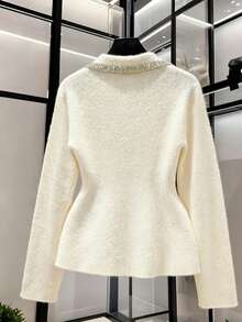 Franclia Nuevo cárdigan de punto elegante con hebilla de metal francesa en el cuello para mujer, para otoño/invierno