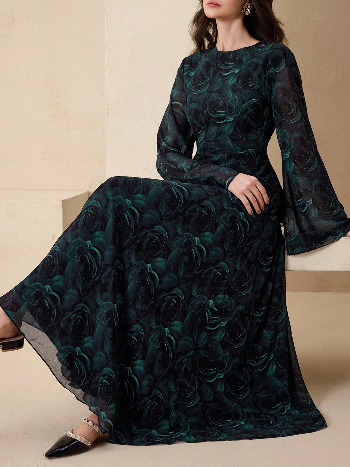 Graceveil فستان شيفون مطبوع بطبعة زهرية أنيقة مع ر...