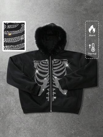 Street Life sweat-shirt à capuche orné de strass unisexe, style de rue décontracté, automne/hiver