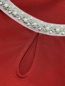 Franclia 新款秋冬珍珠领女式连衣裙，收腰显瘦设计，优雅派对礼服，适合感恩节、圣诞节等场合 - 紅色 - 查看 3