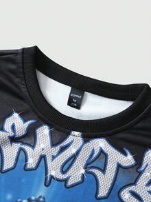 ROMWE MEN Street Life Men's Fashionable Printed Crew Neck Long Sleeve Pullover Sweatshirt - Black - View 6