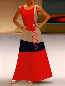 SHEIN LUNE 新年服装女士无袖连衣裙，带隐藏口袋 - 紅色 - 查看 3