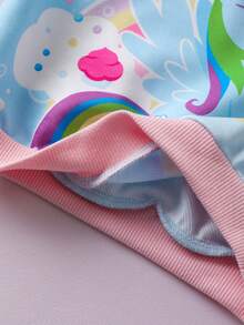 My Little Pony X SHEIN Baby Girl Cute Blue Cartoon Rainbow Striped Sweatshirt, Autumn/Winter - Blue - View 7