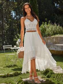 KARISMINA 女式假期蕾絲邊高低不規則裙