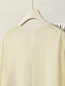 Modelyn Plus Size Women Frill Trim Lantern Sleeve Layered Design Blouse - Apricot - View 6
