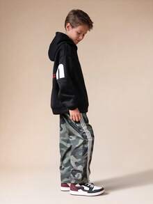 SUMWON Boys Long Sleeve Hoodie Centre Pocket Street Style Print Vacation - Black - View 4