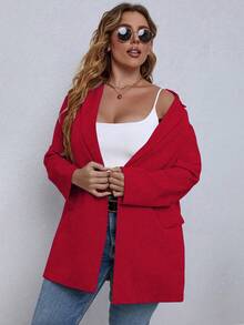 EMERY ROSE Plus Size Casual Solid Color Notched Lapel Double-Breasted Blazer, Autumn - Red - View 3