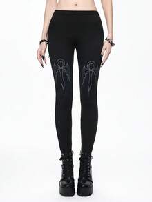 ROMWE Goth Ankara Bat Print Women's Leggings - Black - View 6