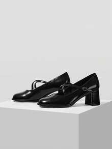 Mnmlis Casual Minimalist Black Chunky Heel Versatile Women's Pumps For Christmas - Black - View 2