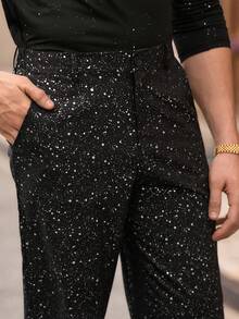 Manfinity VCAY Stylish Men's Long Black Wide Leg Pants With Woven Fabric Colorblock Pattern And Glamorous Disco Zipper - Black - View 3