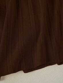 Franclia 新款褶裥拼接针织高腰显瘦A字中长半身裙，休闲女式毛衣裙 - 咖啡棕 - 查看 4