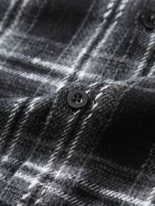 Manfinity Homme Áo khoác kẻ caro dài tay thường ngày cho nam, Áo khoác kẻ caro vải nỉ mùa đông - màu đen - Xem 4