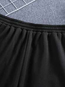 Dama pantalones casuales estilo deportivo tela cómoda cintura elástica ajuste holgado tiro alto largo primavera otoño uso diario pantalones - Blanco negro - Ver 4