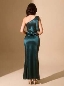 Teen GirlLong Satin Formal Dress, Slim Fit Prom Gown, Green - Green - View 2