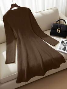 Franclia Women's Fashionable Elegant Versatile Long Sleeve Pullover Knit Dress, Unique & Exquisite, Suitable For Spring & Autumn - Camel - View 2