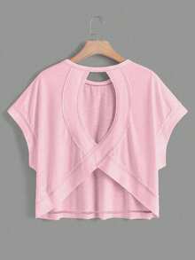 SHEIN Essnce 2pcs/Set Women Casual Round Neck Backless Batwing Sleeve T-Shirt Set, Suitable For Summer - Multicolor - View 4
