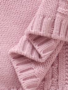 SHEIN 2 件新生儿绿色毛衣套装：圆领长袖带口袋开衫 + 条纹吊带连体衣 - 粉色 - 查看 8