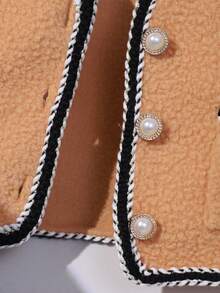 SHEIN Elegante, zarte und süße Schleifendekoration für Kleine Mädchen, Kunstperlenknöpfe, kuschelige Fleeceweste