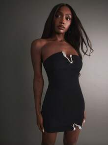 Hauture Sexy Party Night Out Glam Rhinestone Detail Mini Dress - Black - View 5