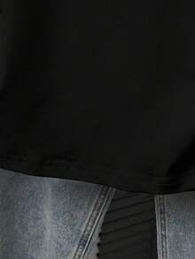 INAWLY 大码女式户外上衣，夏季修身褶皱腰部T恤，黑色，图案设计，字母印花，街头摄影，户外造型，女士必备，高周转率，休闲风格，假日约会，大码T恤 - 黑色 - 查看 4