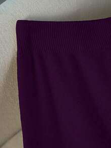 Franclia 新款褶裥拼接针织半身裙，高腰显瘦毛衣裙，A字休闲女裙 - 紫色 - 查看 4